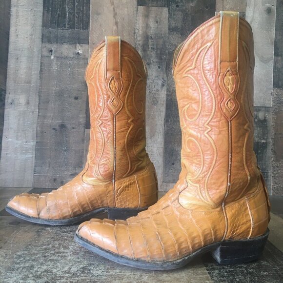 Los Altos Vintage Caiman Tail Western Cowboy Boots Mens 9 EE - Picture 10 of 12